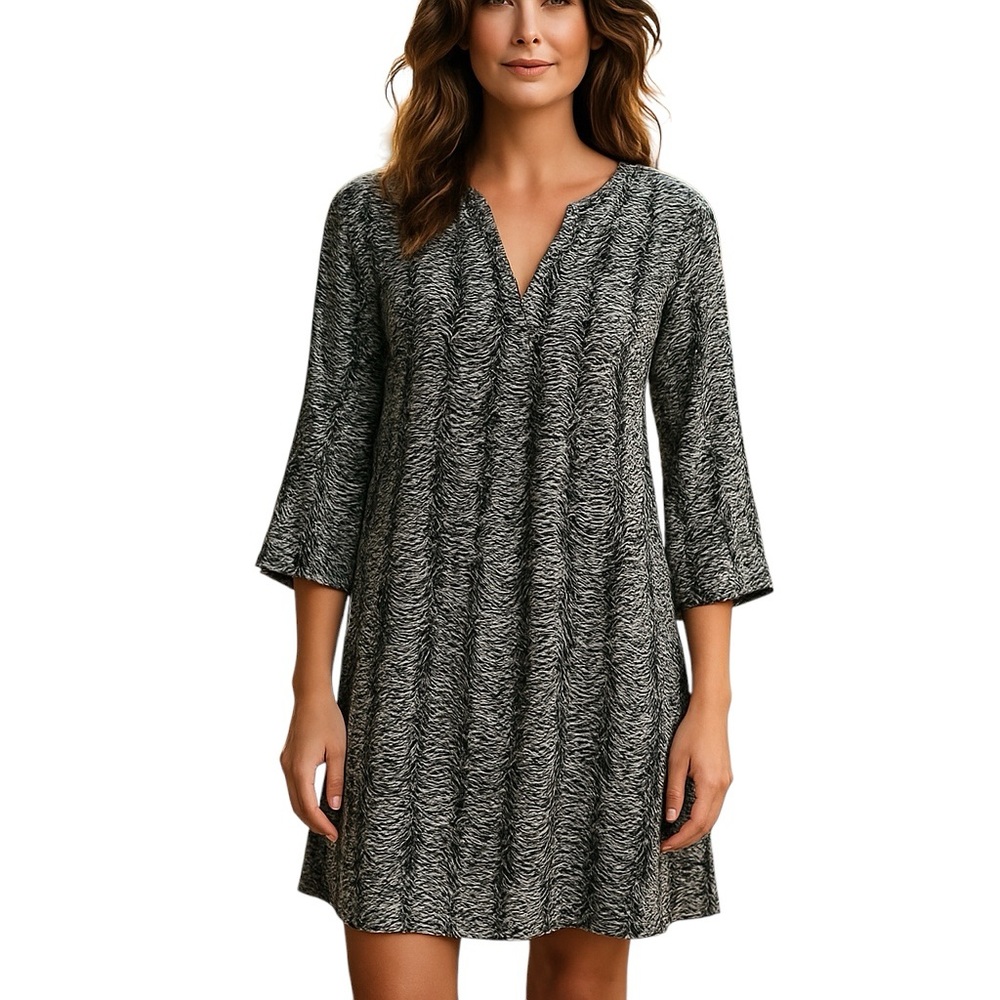 TOMMY BAHAMA ZEBRA BLACK WHITE BEADED ROUND NECK SWIM COVERUP TUNIC TOP L